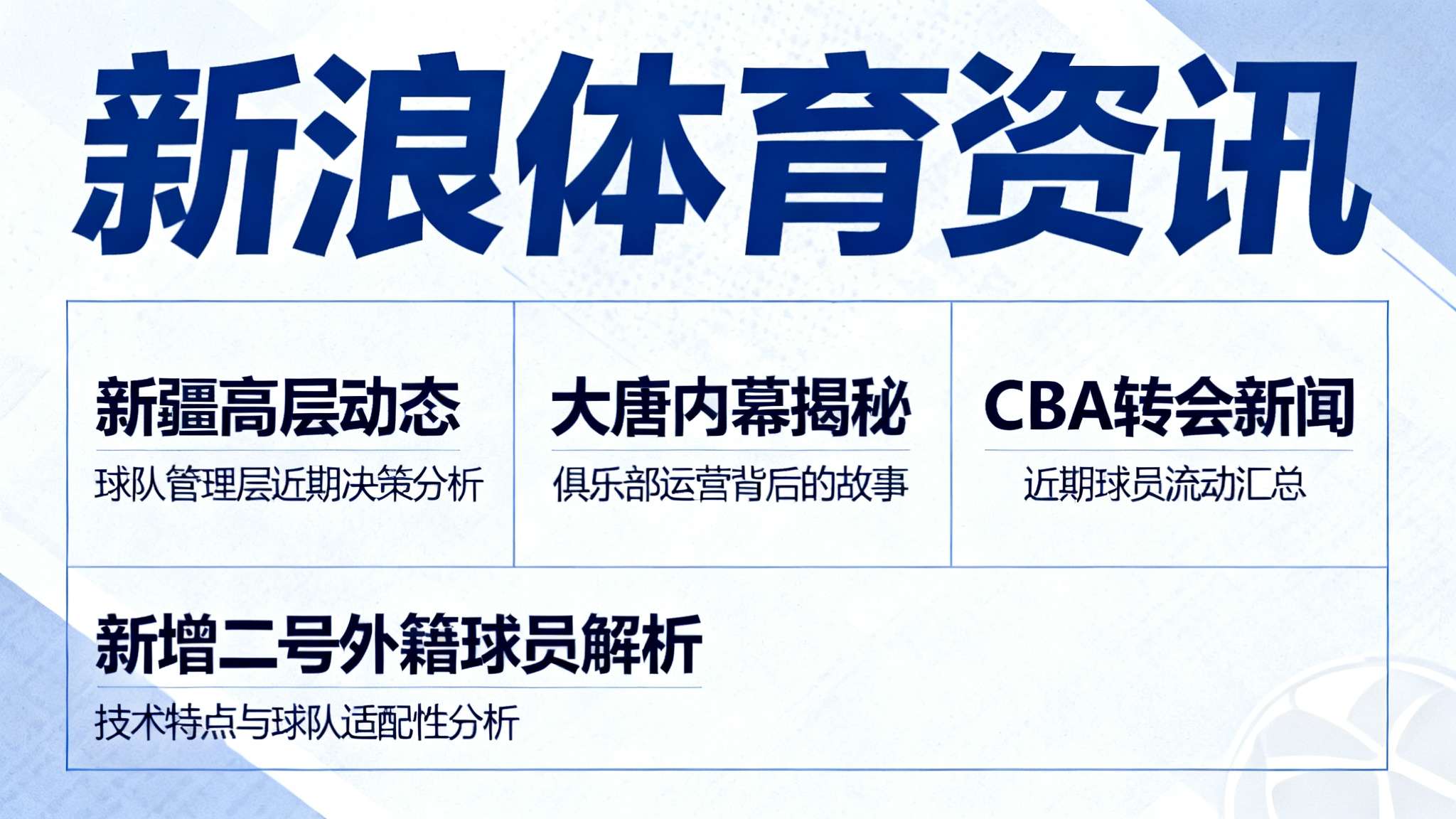 山东高速男篮第四外援来了 【关键词参考】
1、新疆高层
2、大唐内幕
3、CBA转会新闻
4、新增